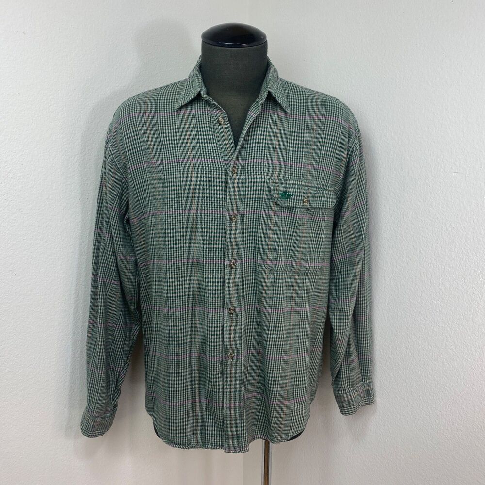 Mens Dockers Green Plaid Cotton Flannel Shirt Large Long Sleeve Button Front USA